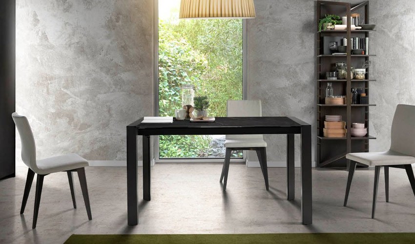 Mesa comedor Extensible con Tapa de cristal o cerámica y patas de madera